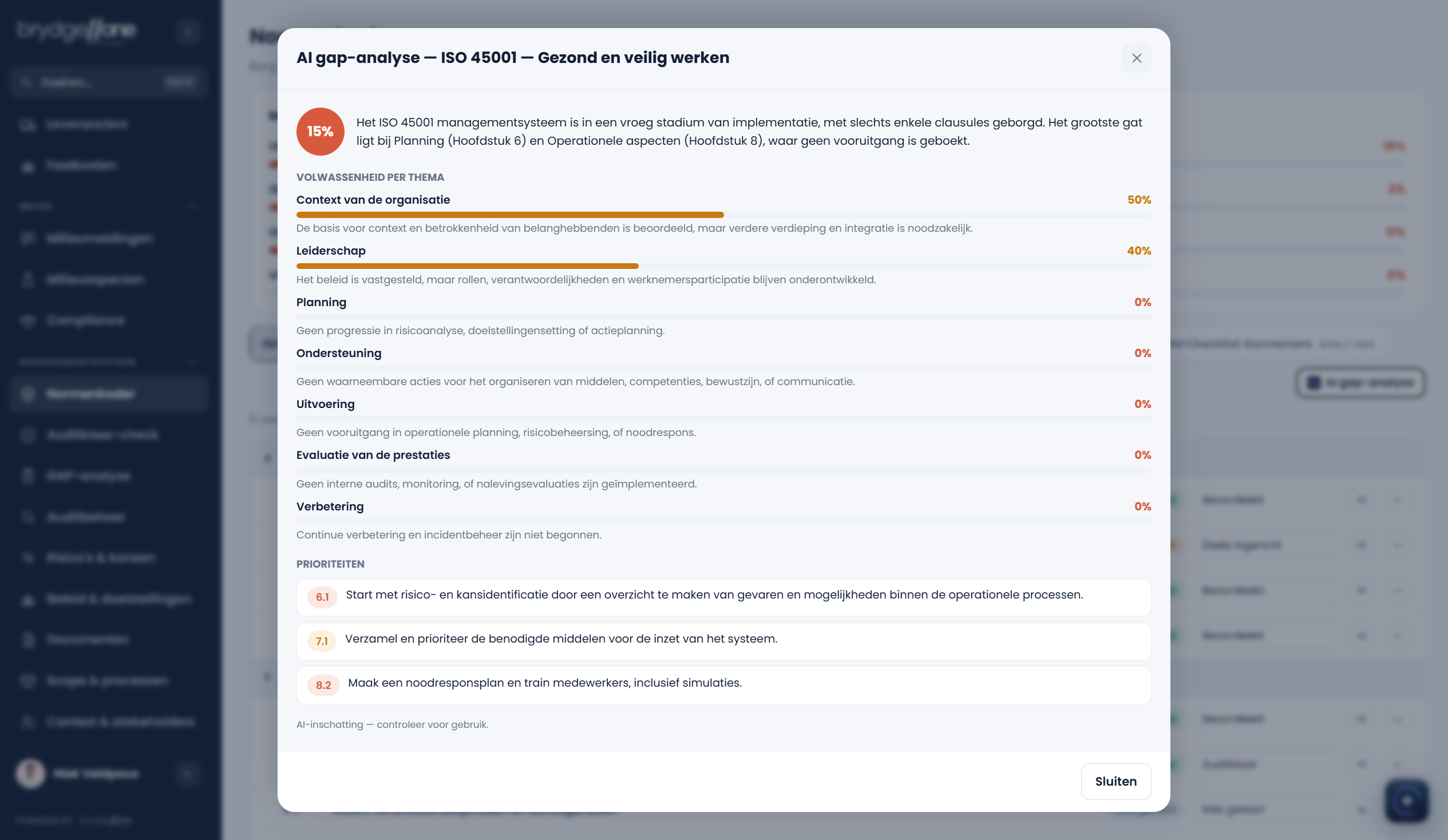 AI GAP analyse in BrydgeOne