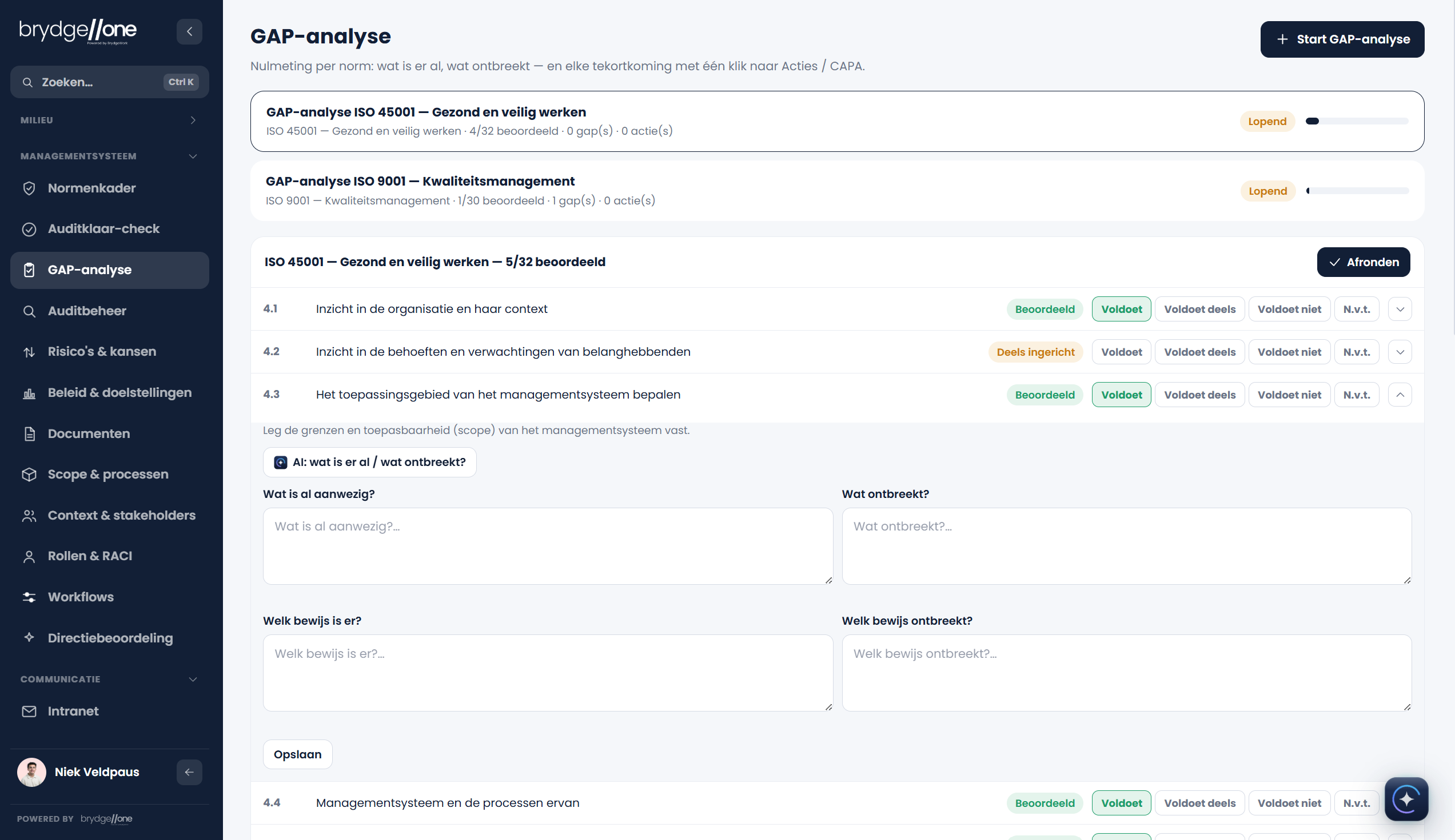 GAP analyse in het KAM platform