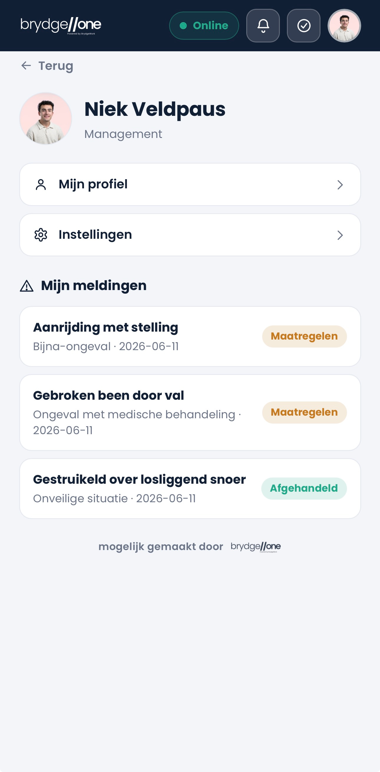 Statusterugkoppeling van je melding in de webapp
